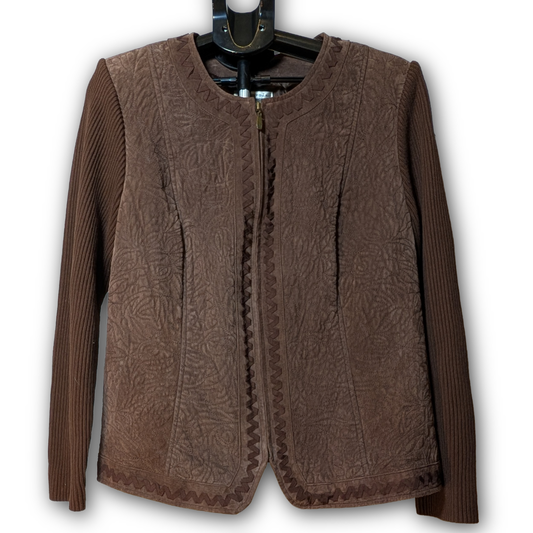Peter Nygard 1X Brown Suede/Knit Mixed Texture Front Zip Jacket