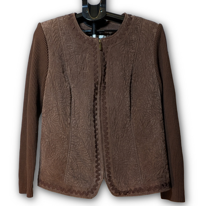 Peter Nygard 1X Brown Suede/Knit Mixed Texture Front Zip Jacket