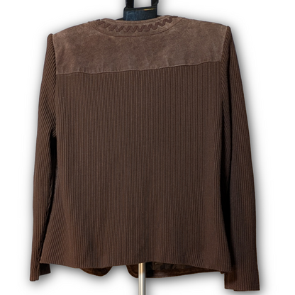 Peter Nygard 1X Brown Suede/Knit Mixed Texture Front Zip Jacket