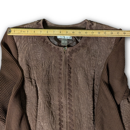Peter Nygard 1X Brown Suede/Knit Mixed Texture Front Zip Jacket