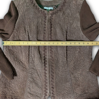 Peter Nygard 1X Brown Suede/Knit Mixed Texture Front Zip Jacket