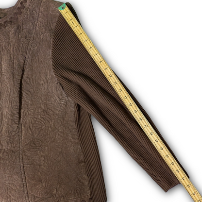 Peter Nygard 1X Brown Suede/Knit Mixed Texture Front Zip Jacket
