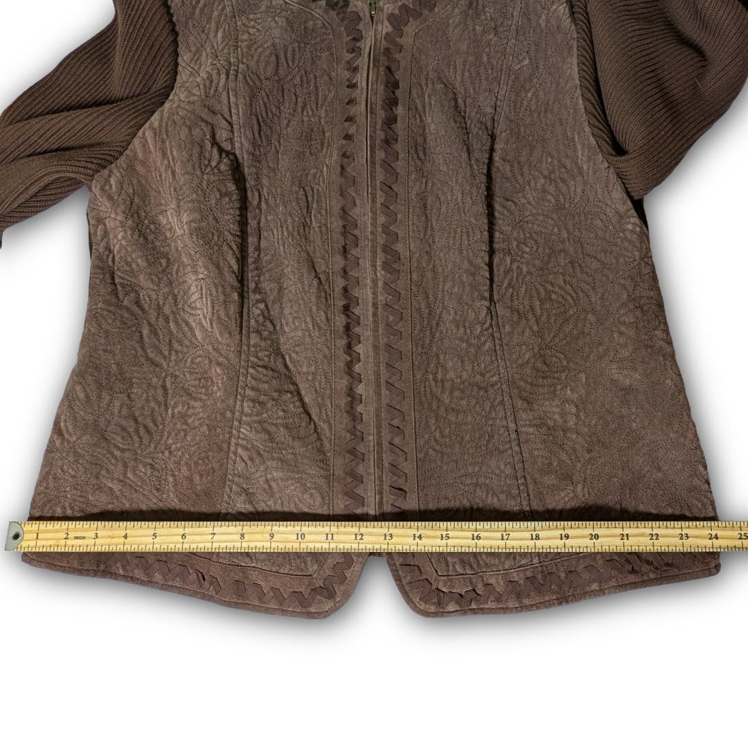 Peter Nygard 1X Brown Suede/Knit Mixed Texture Front Zip Jacket