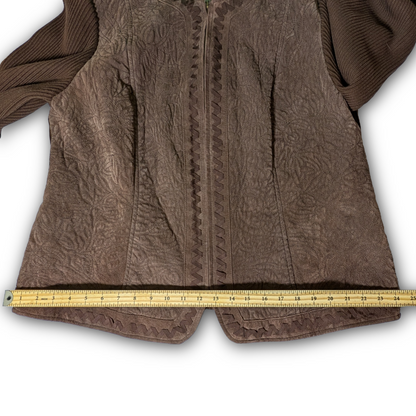 Peter Nygard 1X Brown Suede/Knit Mixed Texture Front Zip Jacket