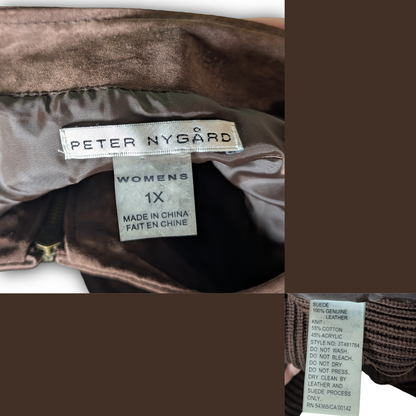 Peter Nygard 1X Brown Suede/Knit Mixed Texture Front Zip Jacket