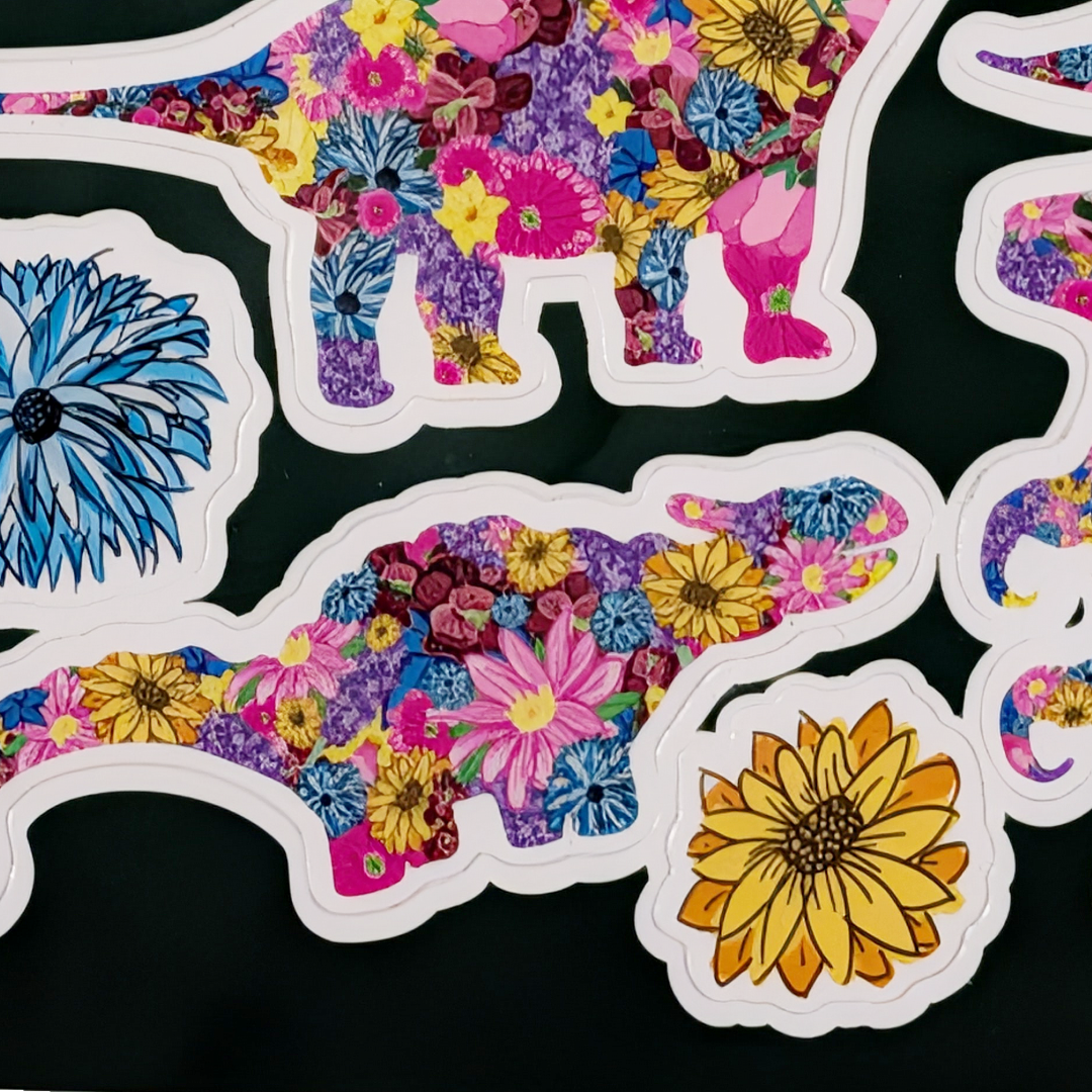 Jurassic Garden Floral Vinyl Sticker Sheet • Cute Waterproof Dinosaur Decals