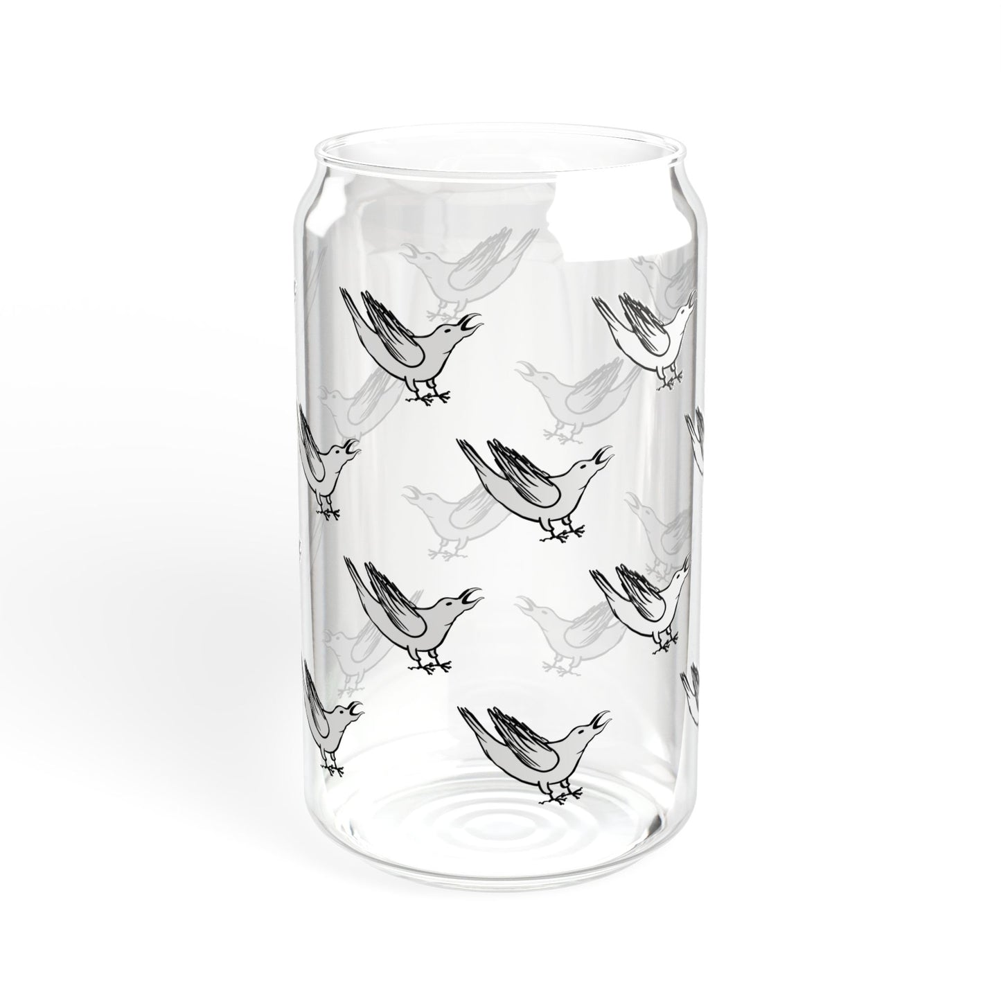 White Crow Yelling Graphic on Can-shaped 16oz Glass, with or without lid & straw