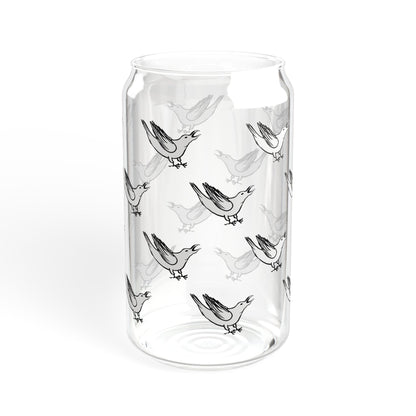 White Crow Yelling Graphic on Can-shaped 16oz Glass, with or without lid & straw