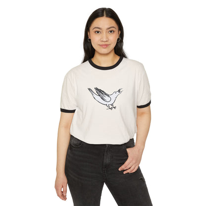 White Crow Yelling on Unisex Ringer Tee