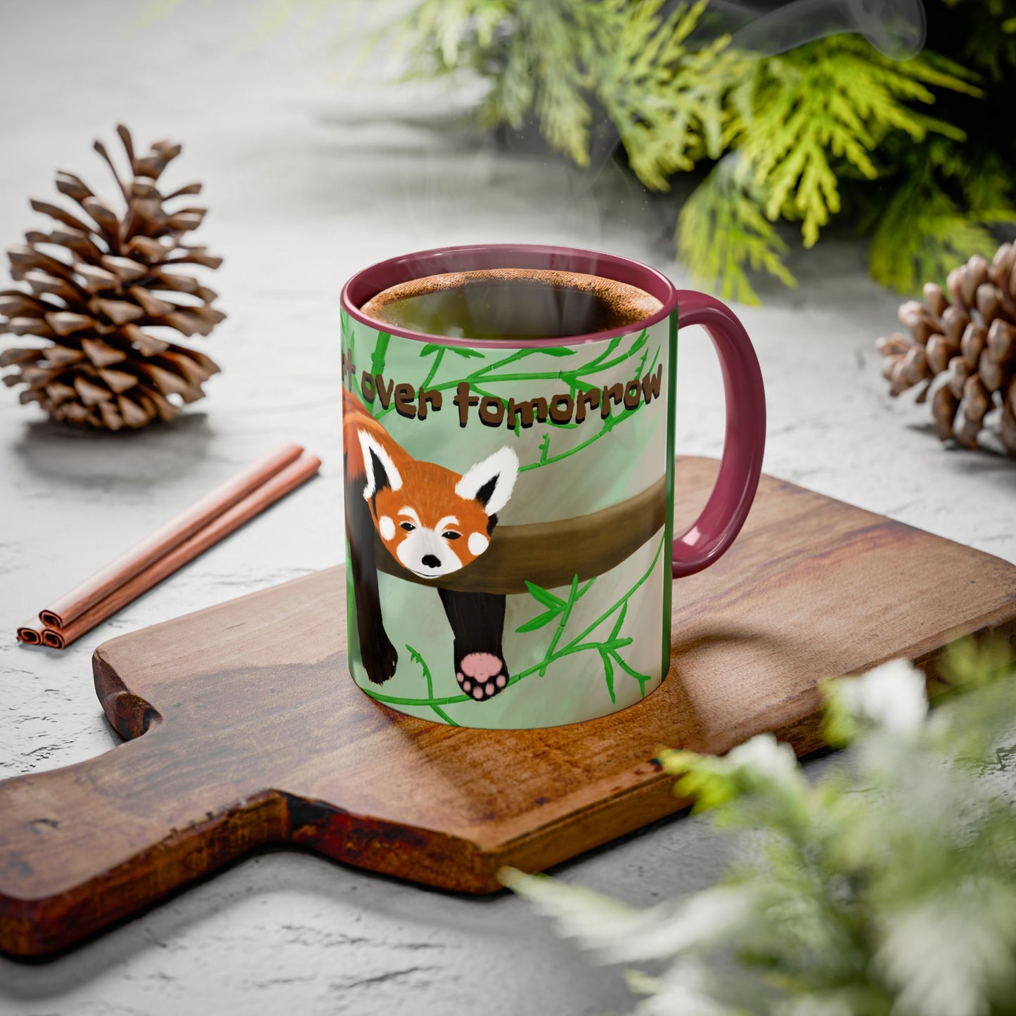 "I'll start over tomorrow" mug with cartoon red panda