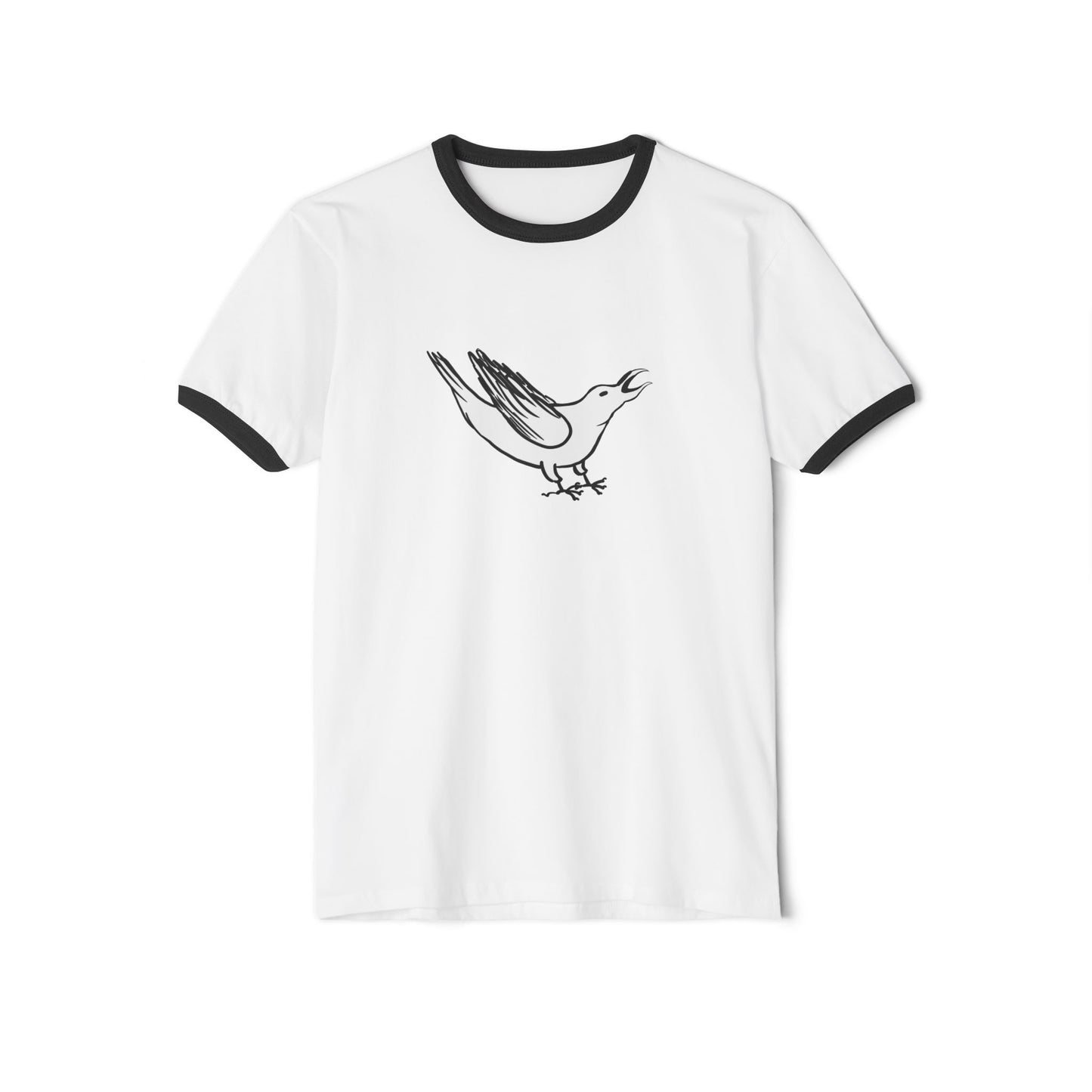 White Crow Yelling on Unisex Ringer Tee