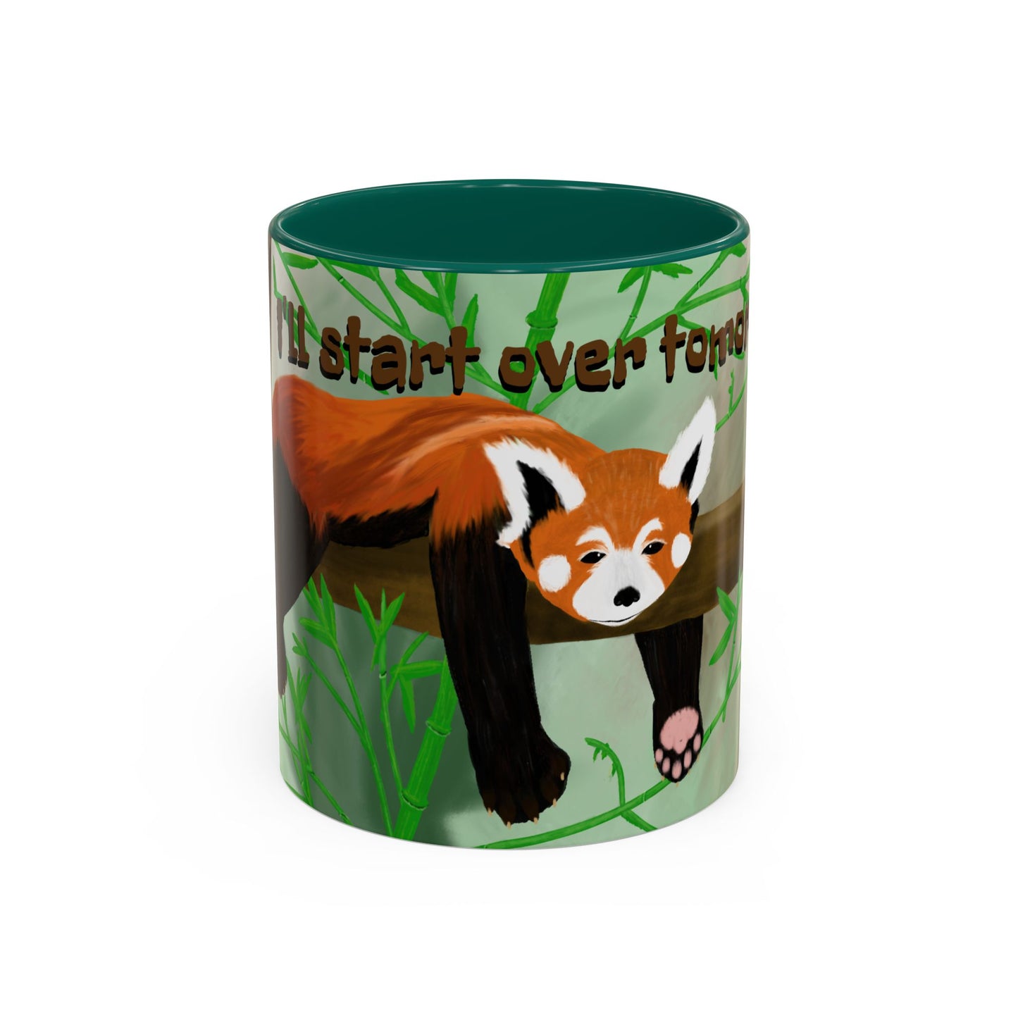 "I'll start over tomorrow" mug with cartoon red panda