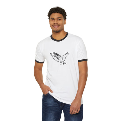 White Crow Yelling on Unisex Ringer Tee