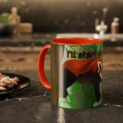 "I'll start over tomorrow" mug with cartoon red panda
