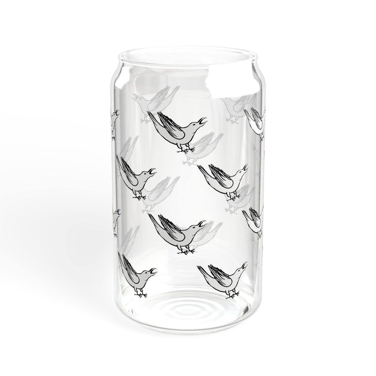 White Crow Yelling Graphic on Can-shaped 16oz Glass, with or without lid & straw
