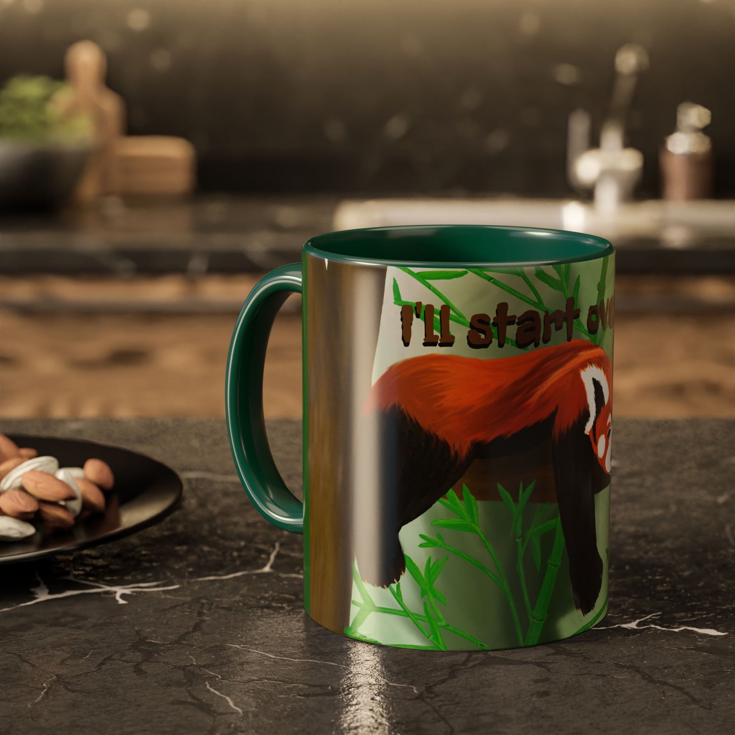 "I'll start over tomorrow" mug with cartoon red panda