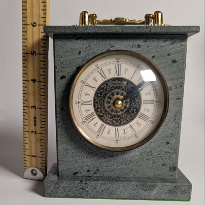 Mid-Century Mercedes Mantel Clock in Green Aventurine Case with original Junghans Quartz W756 Movement