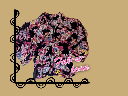 FABulous Floral Style Envy black boho kimono with burgundy and pink florals, 1X
