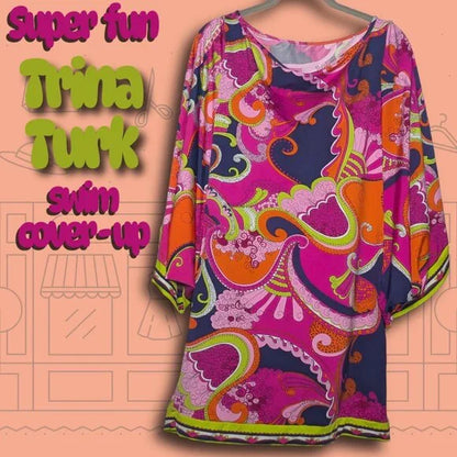 Trina Turk "French Riviera" Multi-Color Paisley Tunic Swim Cover-Up Dress size M