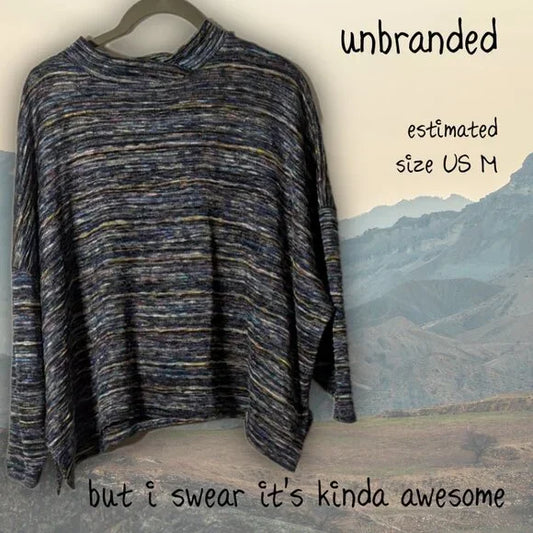 Unbranded Space Dye/Marled Knit Mock Neck Top, Oversized Fit, Size M