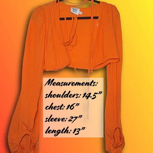 Princess Polly Orange Cropped Blouse Top/Shrug, Tie Front, Size 4