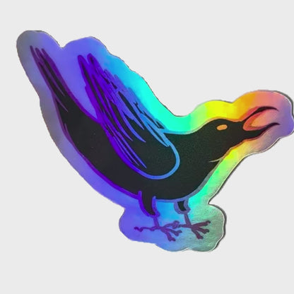 Holographic Yelling Crow Sticker, 3"x2", Waterproof and UV-Protected